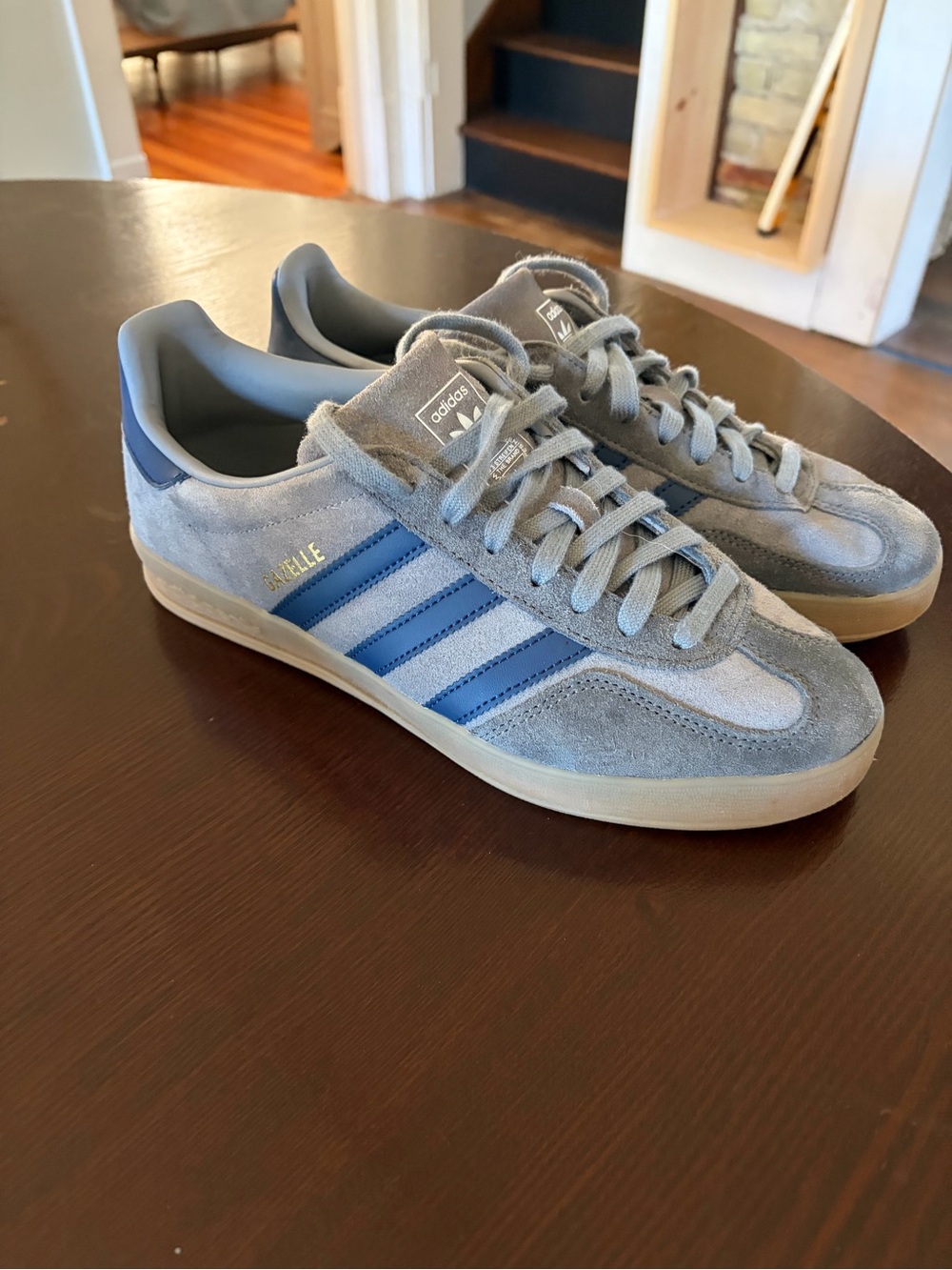 adidas Suede Casual Sneakers in Grey with Blue Stripes